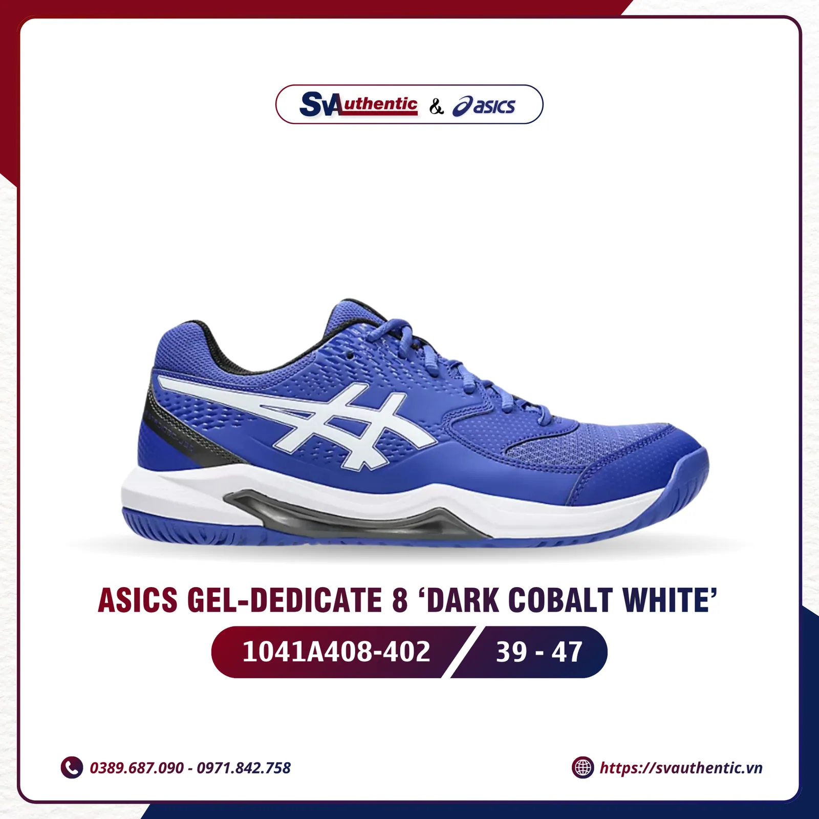 Giày Tennis Pickleball Nam Asics Gel-Dedicate 8 Dark Cobalt / White (1041A408-402)