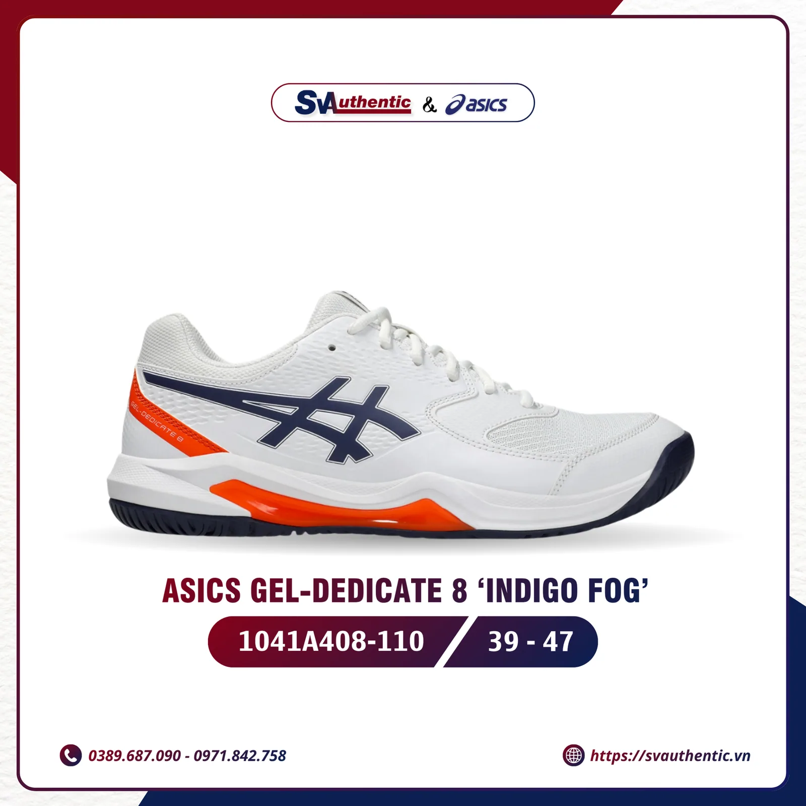 Giày Tennis Pickleball Nam Asics  Gel-Dedicate 8 Indigo Fog (1041A408-110)