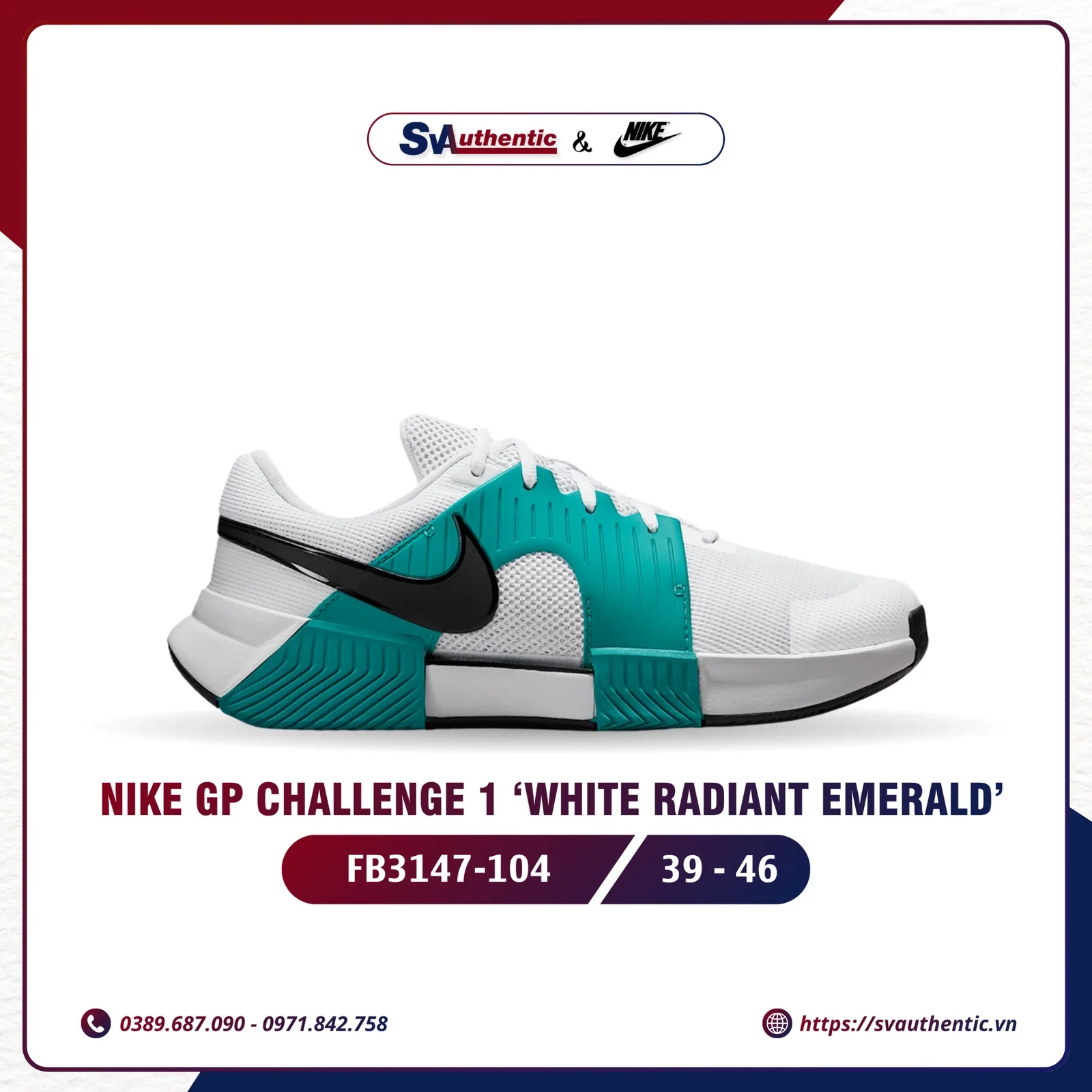 Giày Tennis Pickleball Nike Zoom GP Challenge 1 White Radiant Emerald Chính Hãng (FB3147-104)