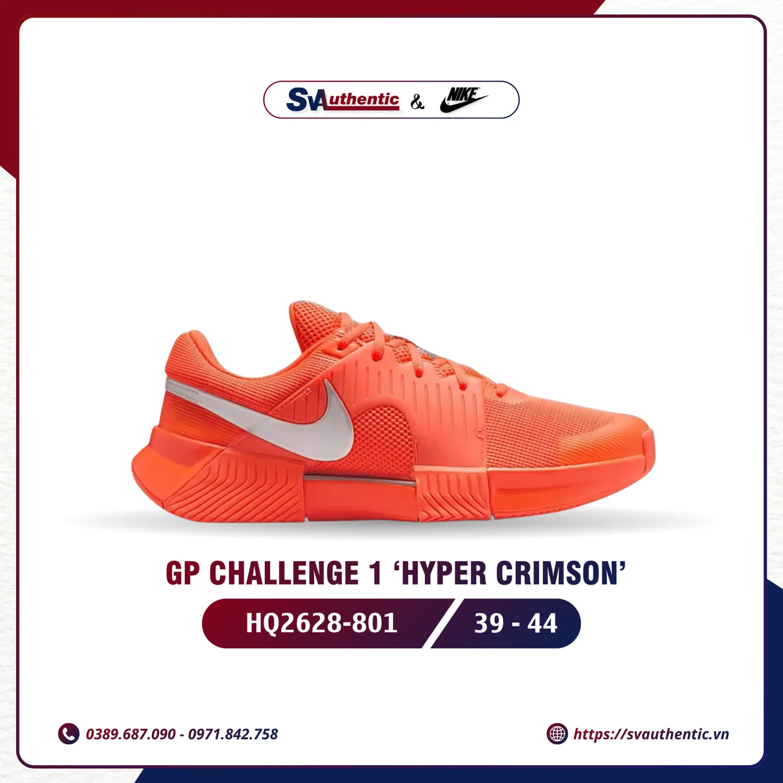 Giày Tennis Pickleball Nike GP Challenge 1 Premium Hyper Crimson Chính Hãng (HQ2628-801)