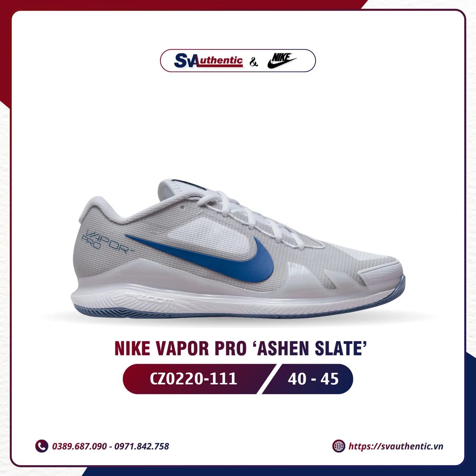 Giày Tennis Pickleball Nike Court Air Zoom Vapor Pro Ashen Slate Chính Hãng (CZ0220-111)