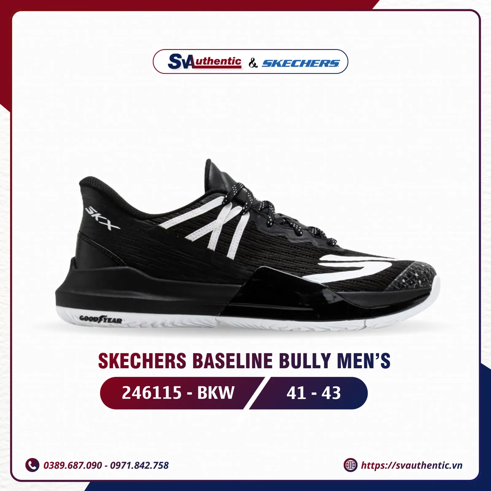 Giày Tennis Pickleball Skechers Viper Baseline Bully 246115-BKW
