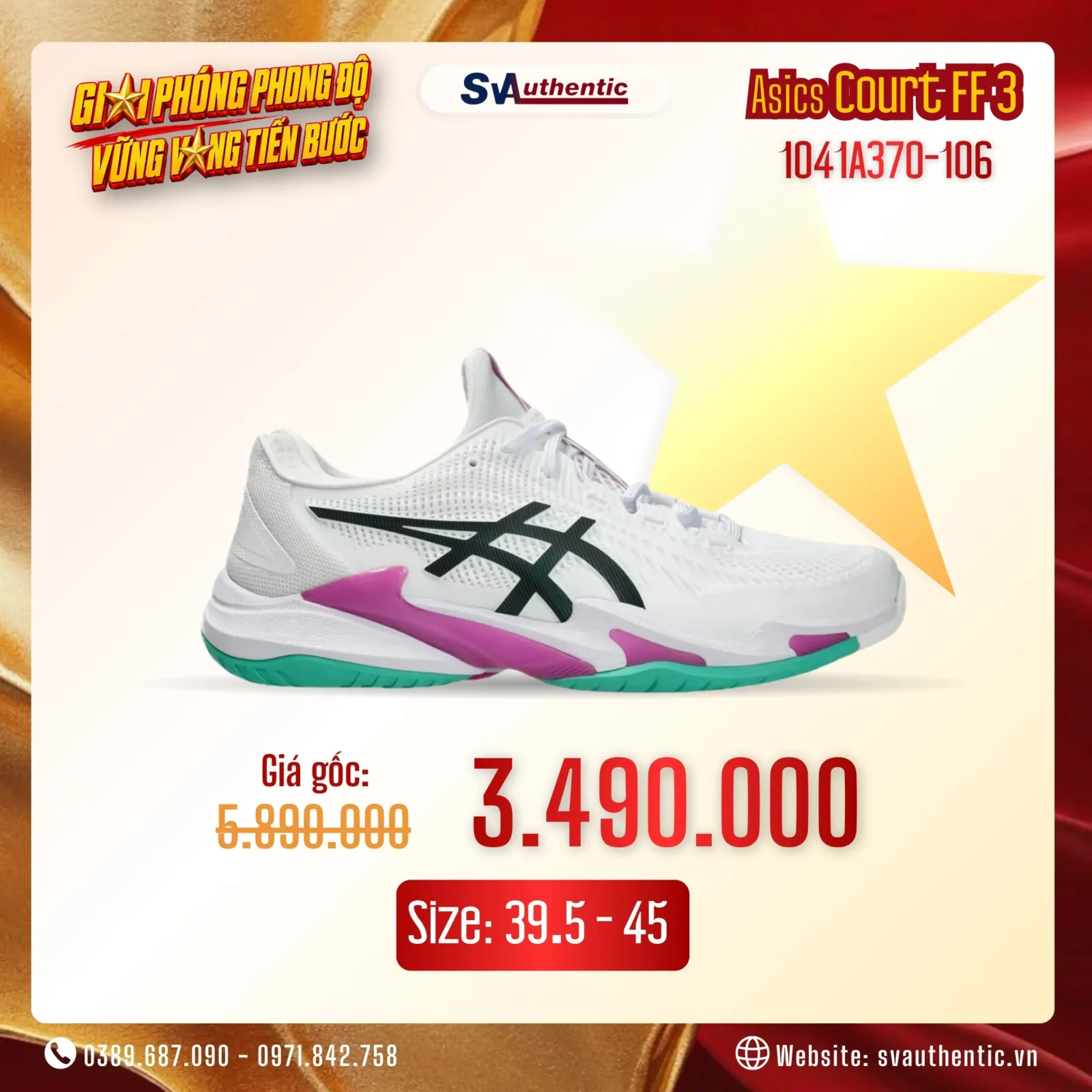 Giày Tennis Pickleball Nam Asics Court FF3 Sakura (1041A370 – 106)