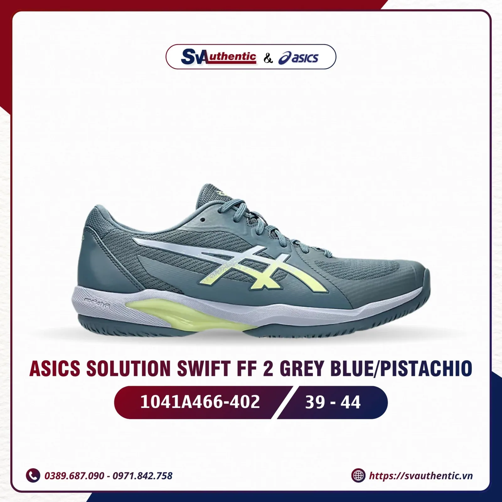 Giày Tennis Pickleball Nam ASICS Solution Swift FF 2 Grey / Blue / Pistachio (1041A466-402)