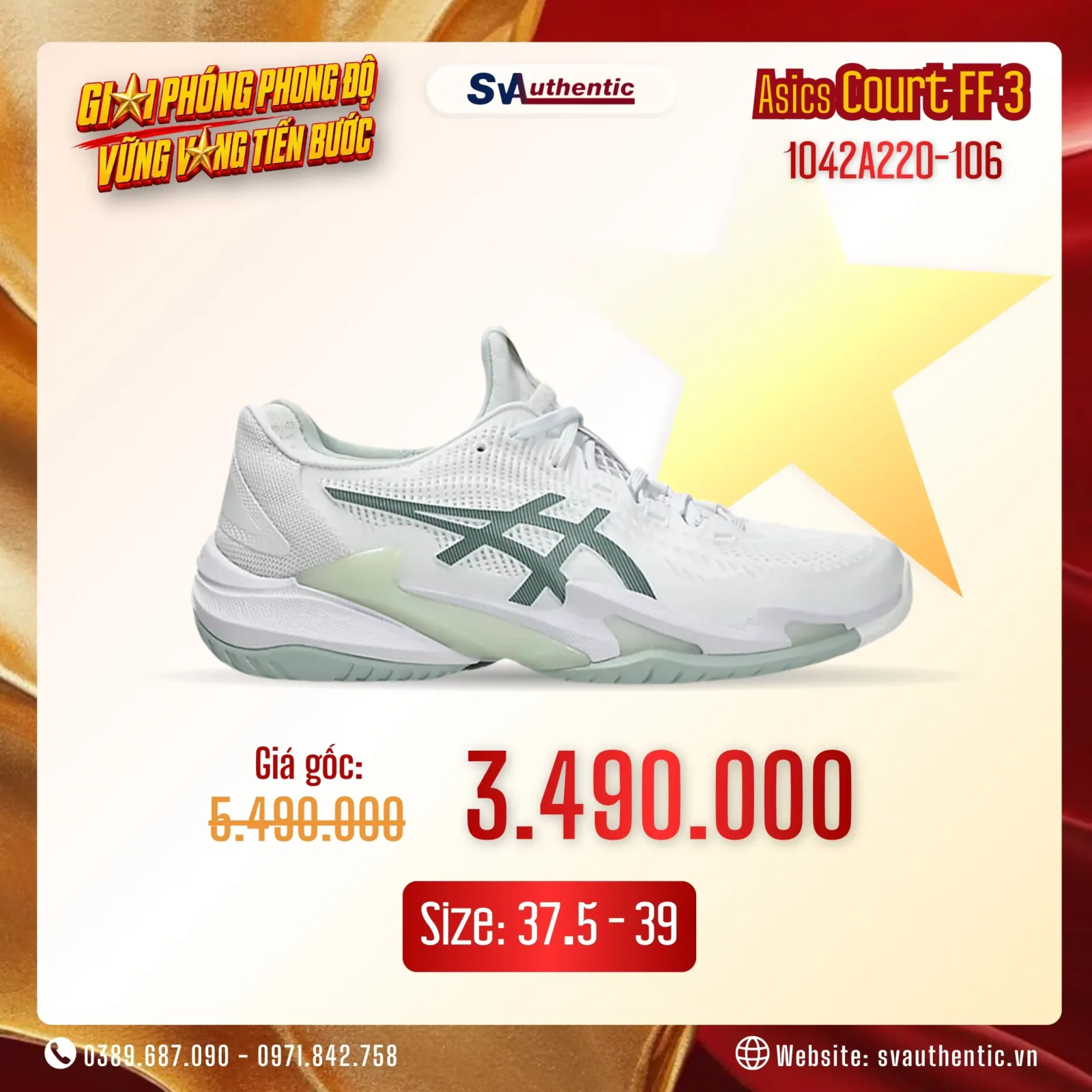 Giày Tennis Pickleball Nữ ASICS COURT FF3 White Lichen Rock ( 1042A220-106)