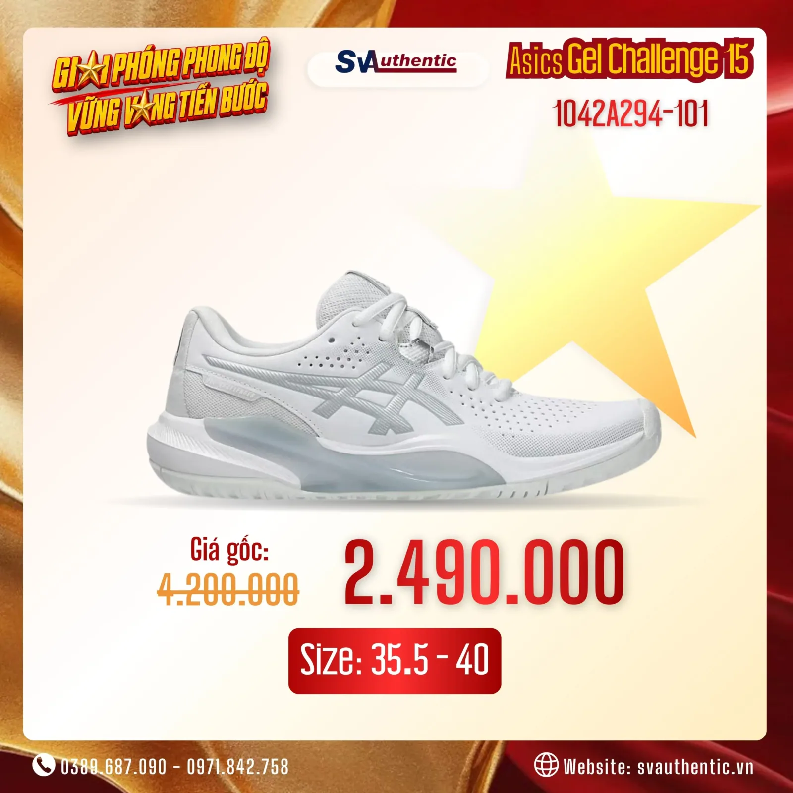 Giày Tennis Pickleball Nam Asics Gel Challenge 15 White Pure Silver (1042A294-101)