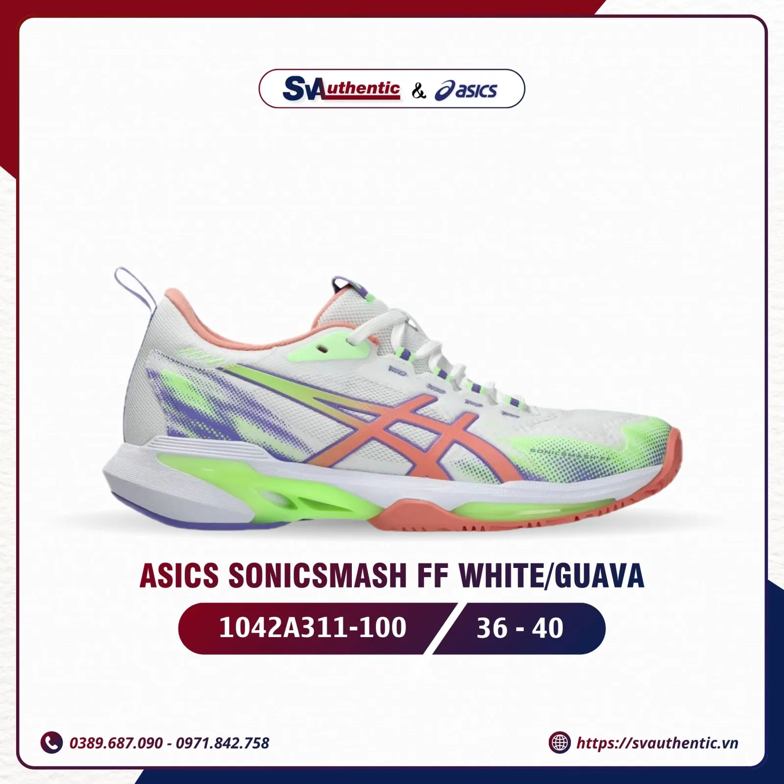 Giày Tennis Pickleball Nữ ASICS SonicSmash FF White / Guava (1042A311-100)