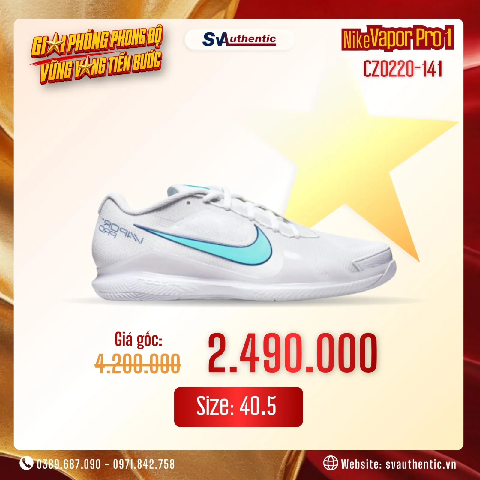 Giày Tennis Pickleball Nike Court Air Zoom Vapor Pro  White Blue Chính Hãng (CZ0220-141)