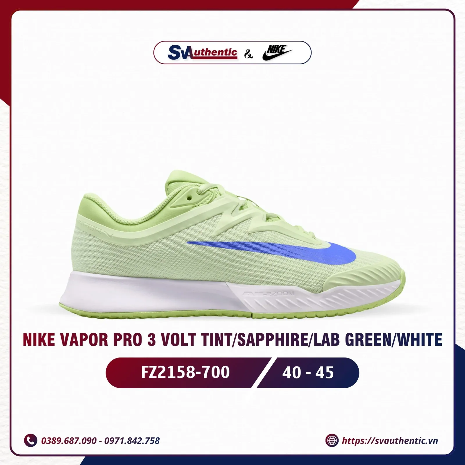 Giày Tennis Pickleball Nam NIKE Vapor Pro 3 Volt Tint / Sapphire / Lab Green / White (FZ2158-700)