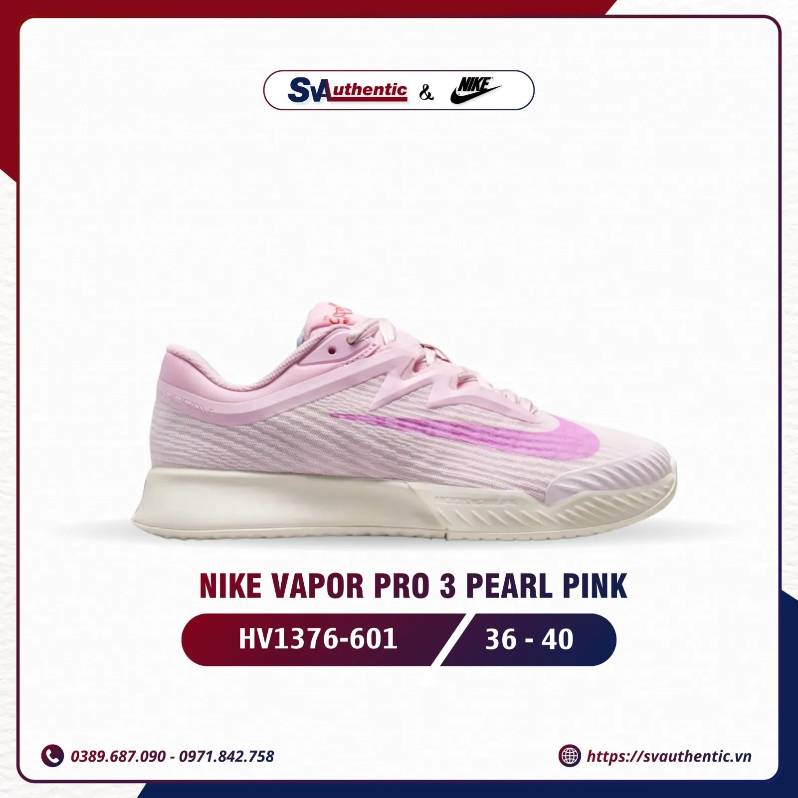 Giày Tennis Pickleball Nữ NIKE Vapor Pro 3 Pearl Pink / Pink Foam / Chalk / Light Magenta (HV1376-601)