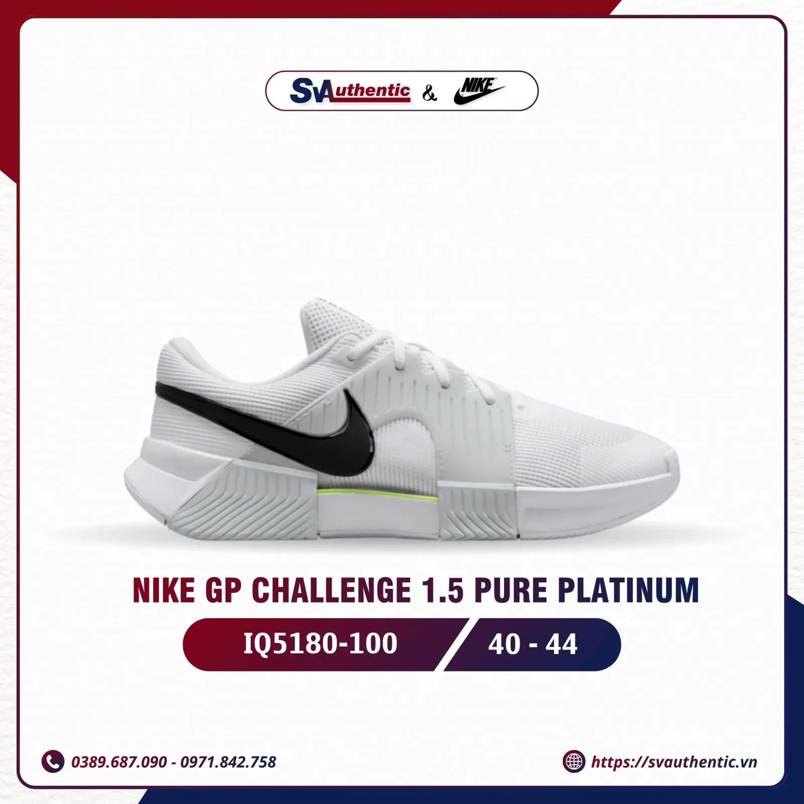 Giày Tennis Pickleball Nam NIKE GP Challenge 1.5 White / Pure Platinum / Volt / Black (IQ5180-100)