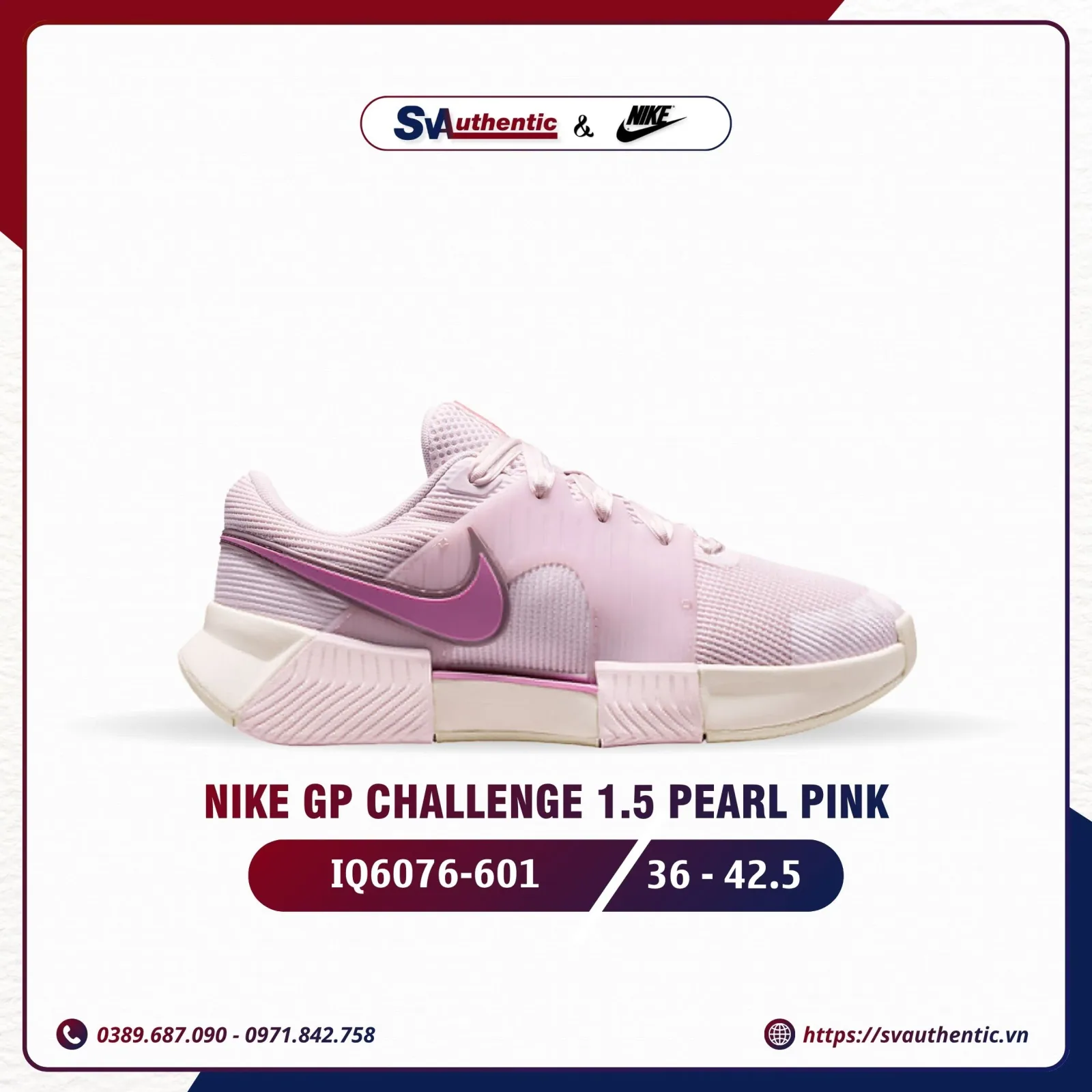 Giày Tennis Pickleball Nữ NIKE GP Challenge 1.5 Pearl Pink / Pink (IQ6076-601)