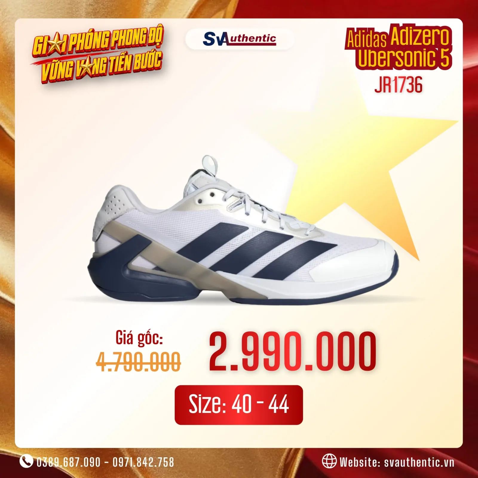 Giày Tennis Pickleball Nam ADIDAS Adizero Ubersonic 5 Cloud White (JR1736)