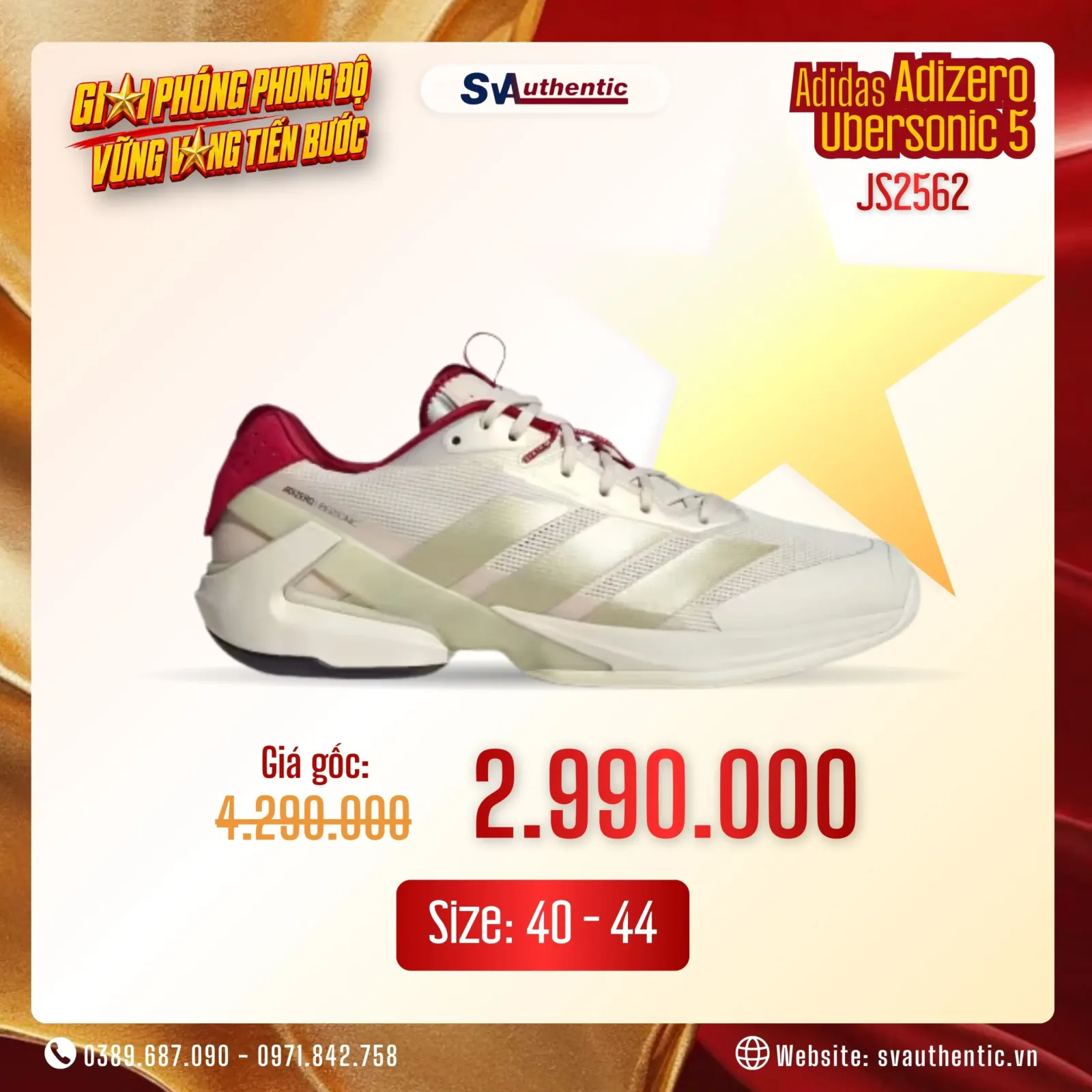 Giày Tennis Pickleball Nam ADIDAS Adizero Ubersonic 5 Ice Gold Met (JS2562)