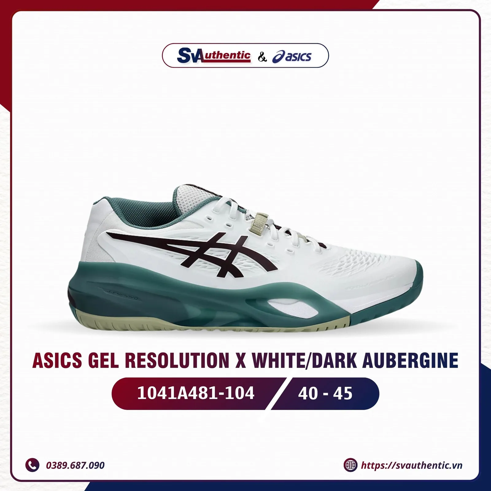 Giày Tennis Pickleball Nam ASICS Gel Resolution X White / Dark Aubergine (1041A481-104)