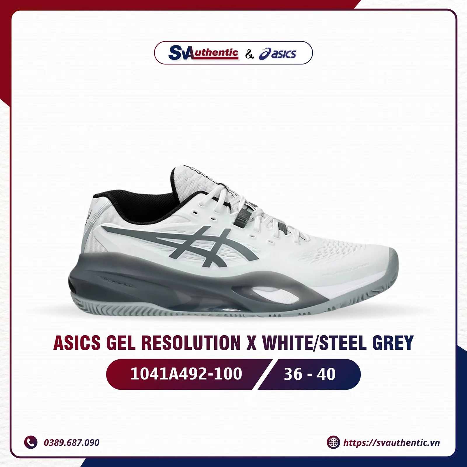 Giày Tennis Pickleball Nam ASICS Gel Resolution X White / Steel Grey (1041A492-100)