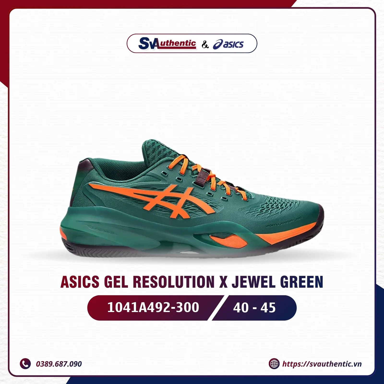 Giày Tennis Pickleball Nam ASICS Gel Resolution X Jewel Green / Energy Orange (1041A492-300)