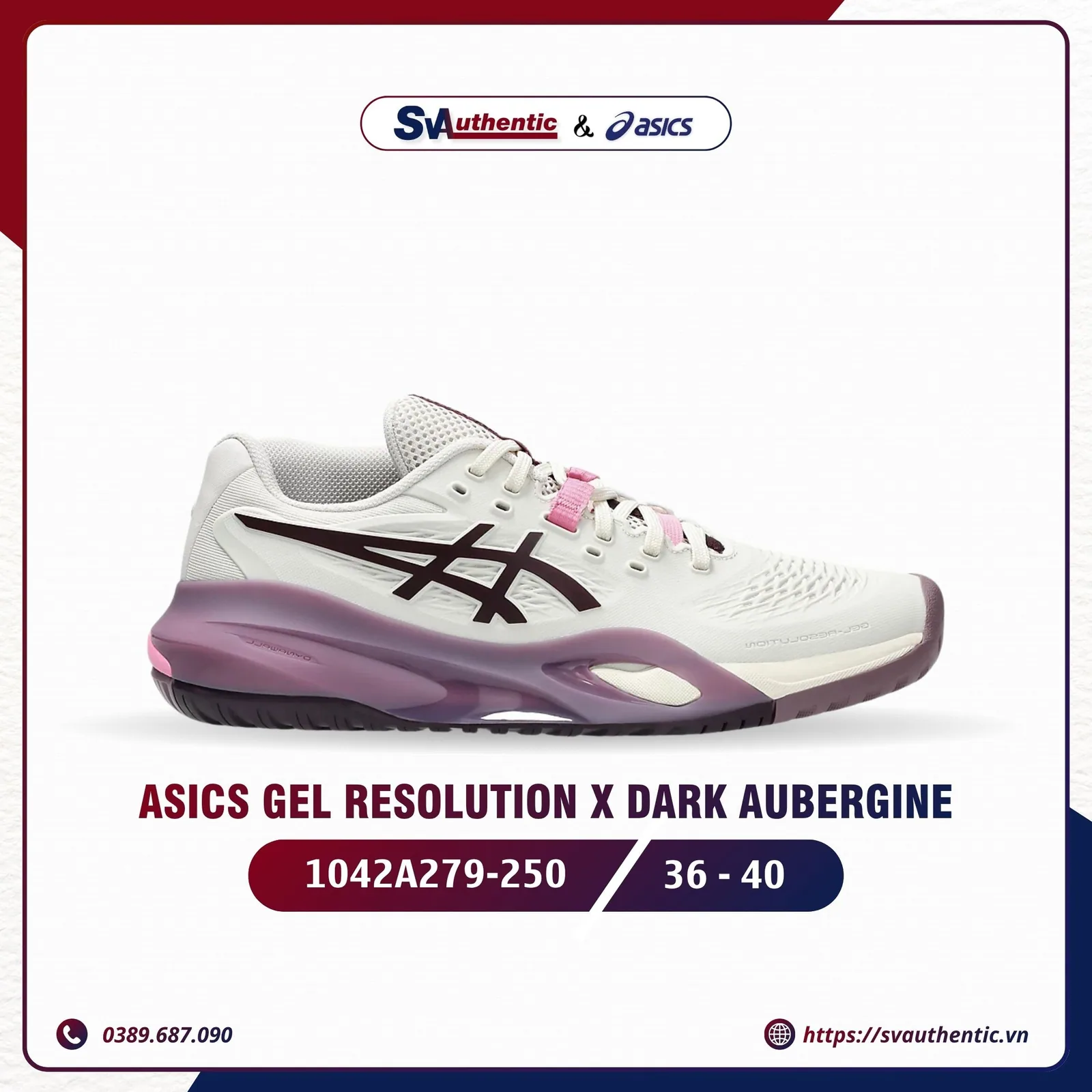 Giày Tennis Pickleball Nữ ASICS Gel Resolution X Soft Oat / Dark Aubergine (1042A279-250)