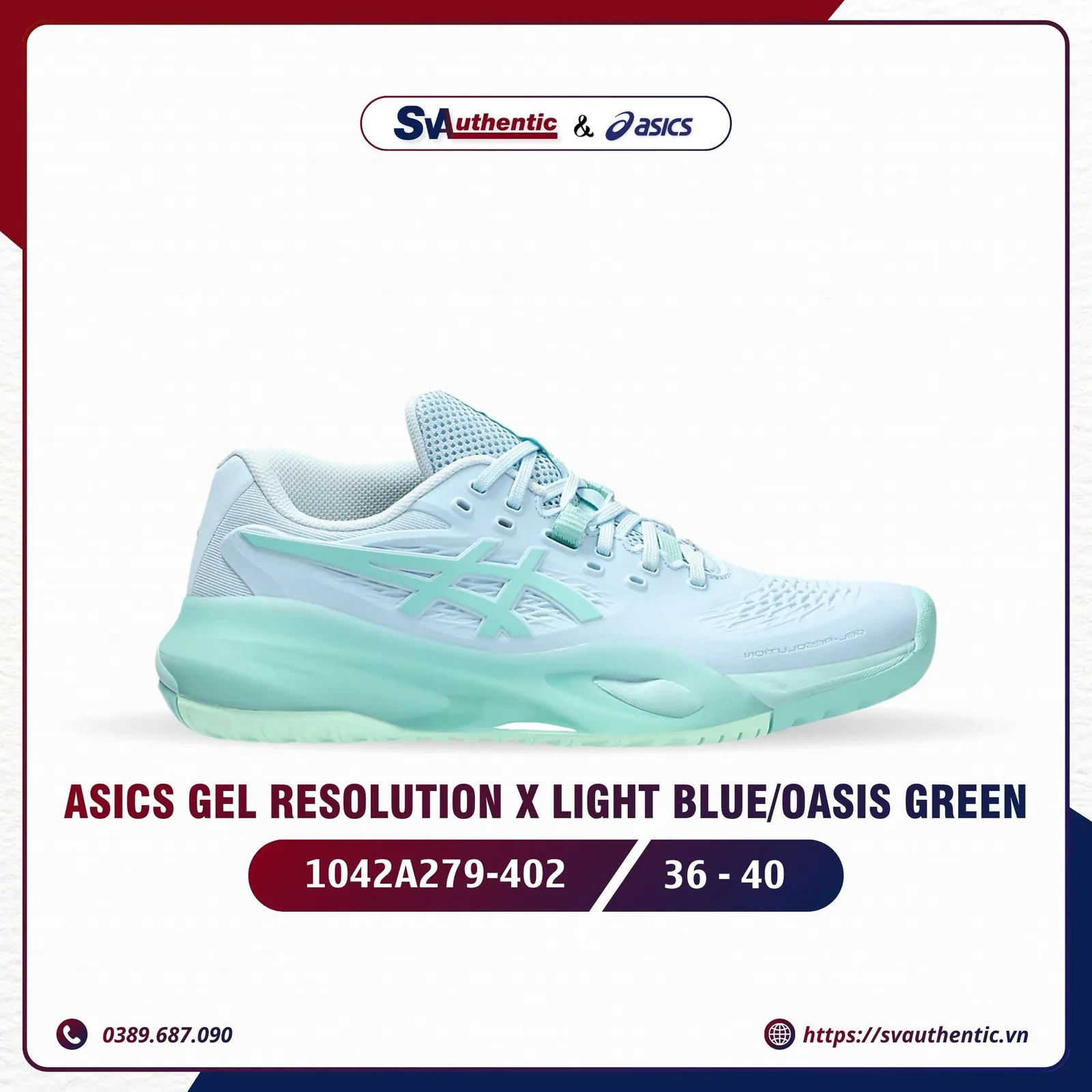 Giày Tennis Pickleball Nữ ASICS Gel Resolution X Light Blue / Oasis Green (1042A279-402)
