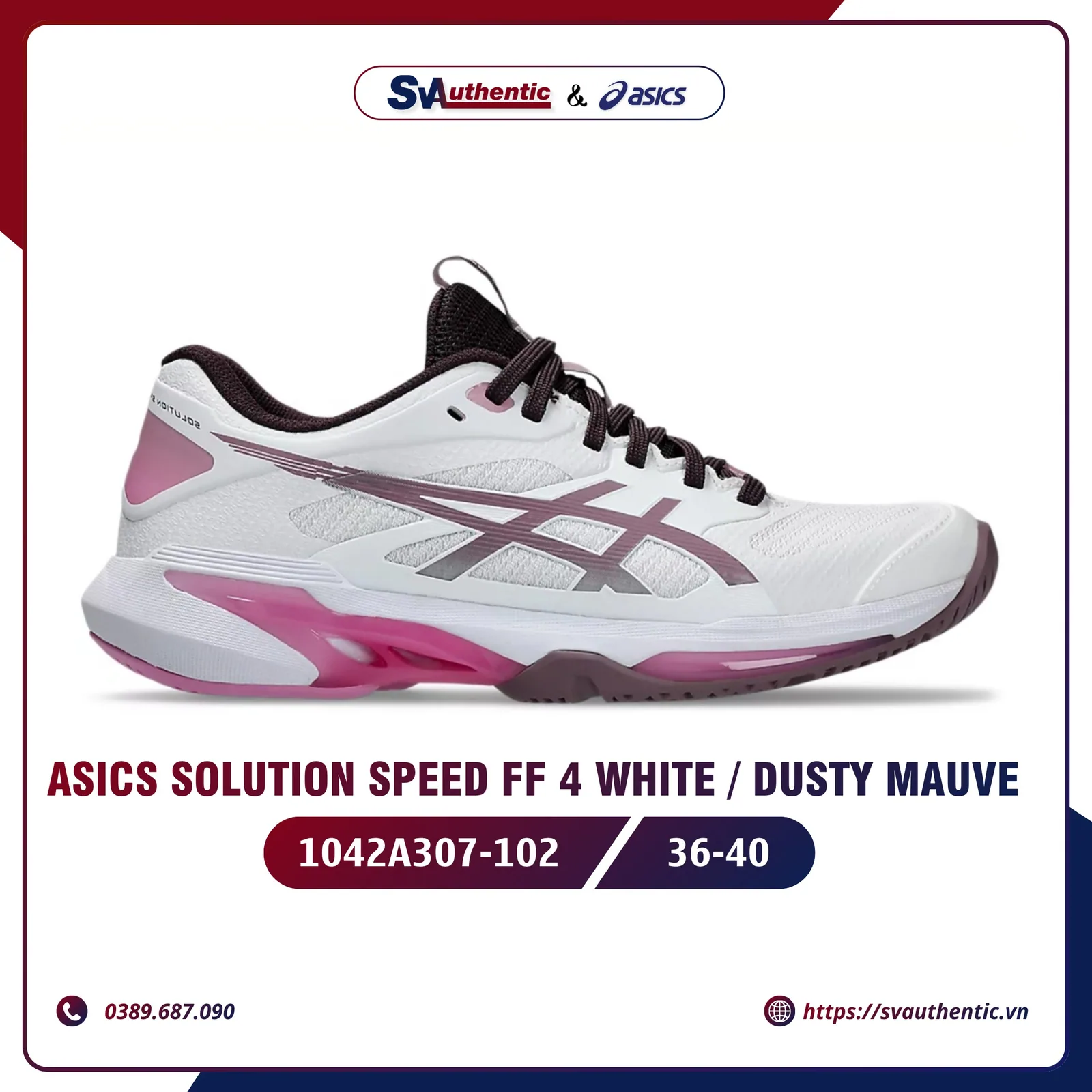 Giày Tennis Pickleball Nữ ASICS Solution Speed FF 4 White / Dusty Mauve (1042A307-102)
