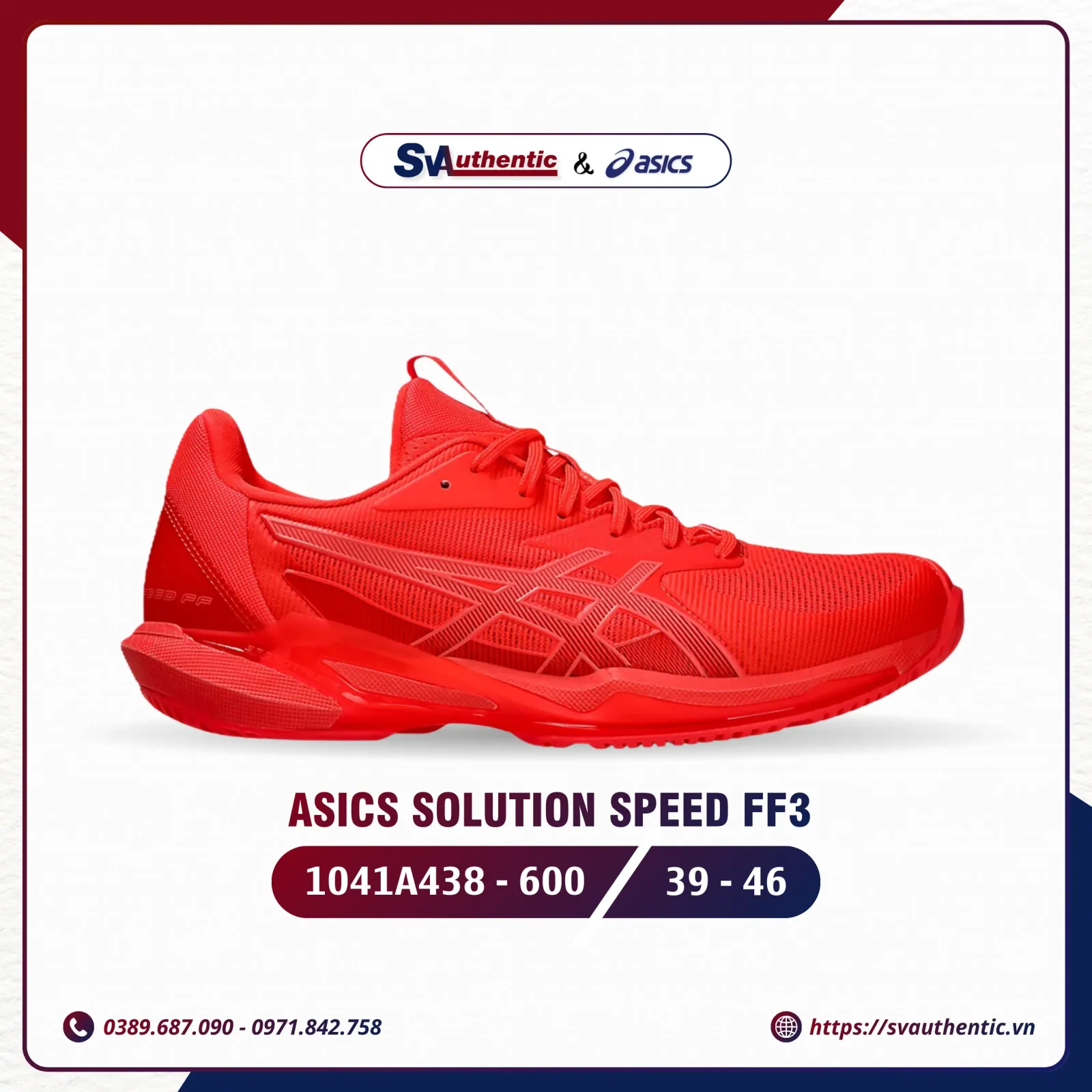 Giày Tennis Pickleball Nữ Asics Solution Speed FF 3 Full Red (1041A438-600)