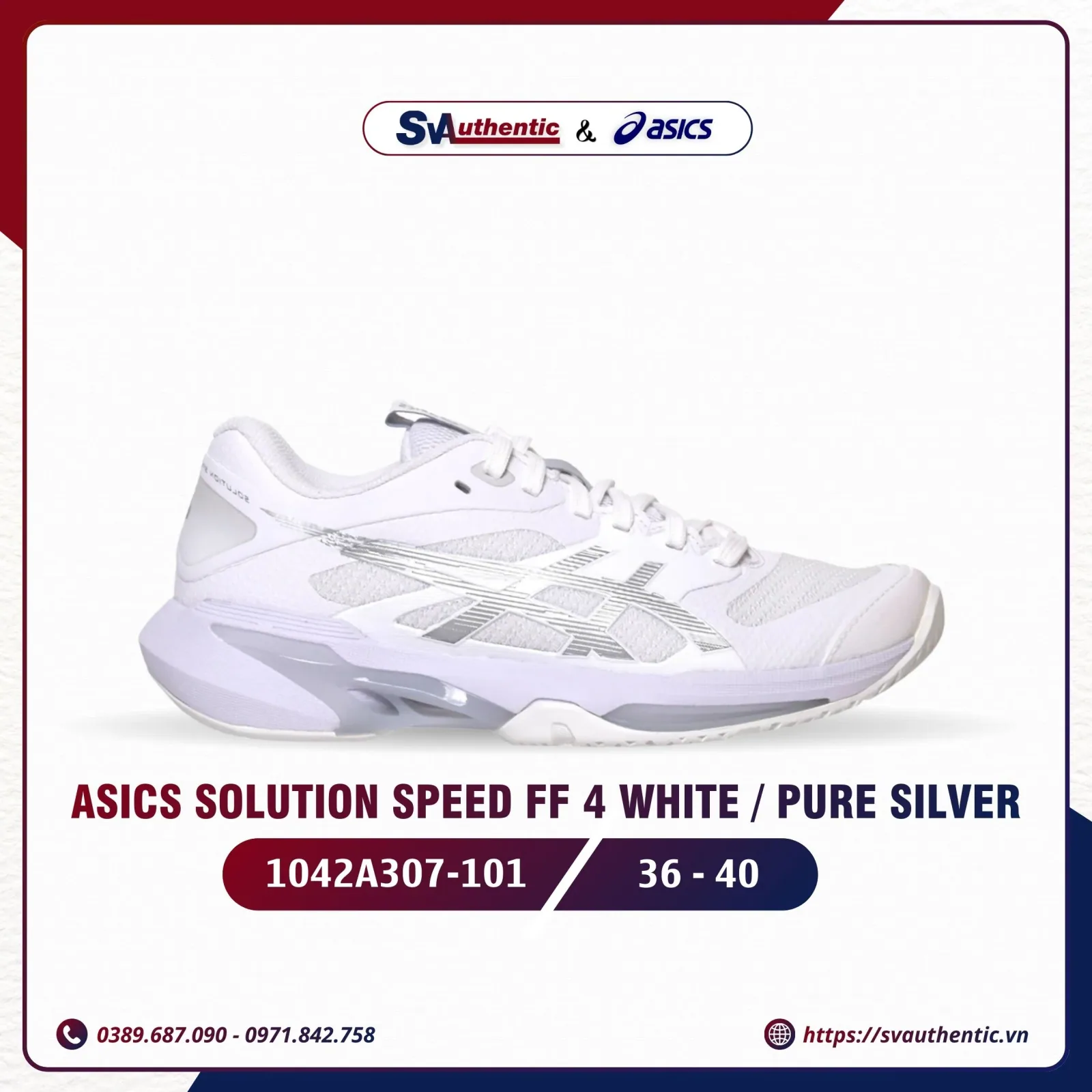 Giày Tennis Pickleball Nữ Asics Solution Speed FF 4 White / Pure Silver (1042A307-101)
