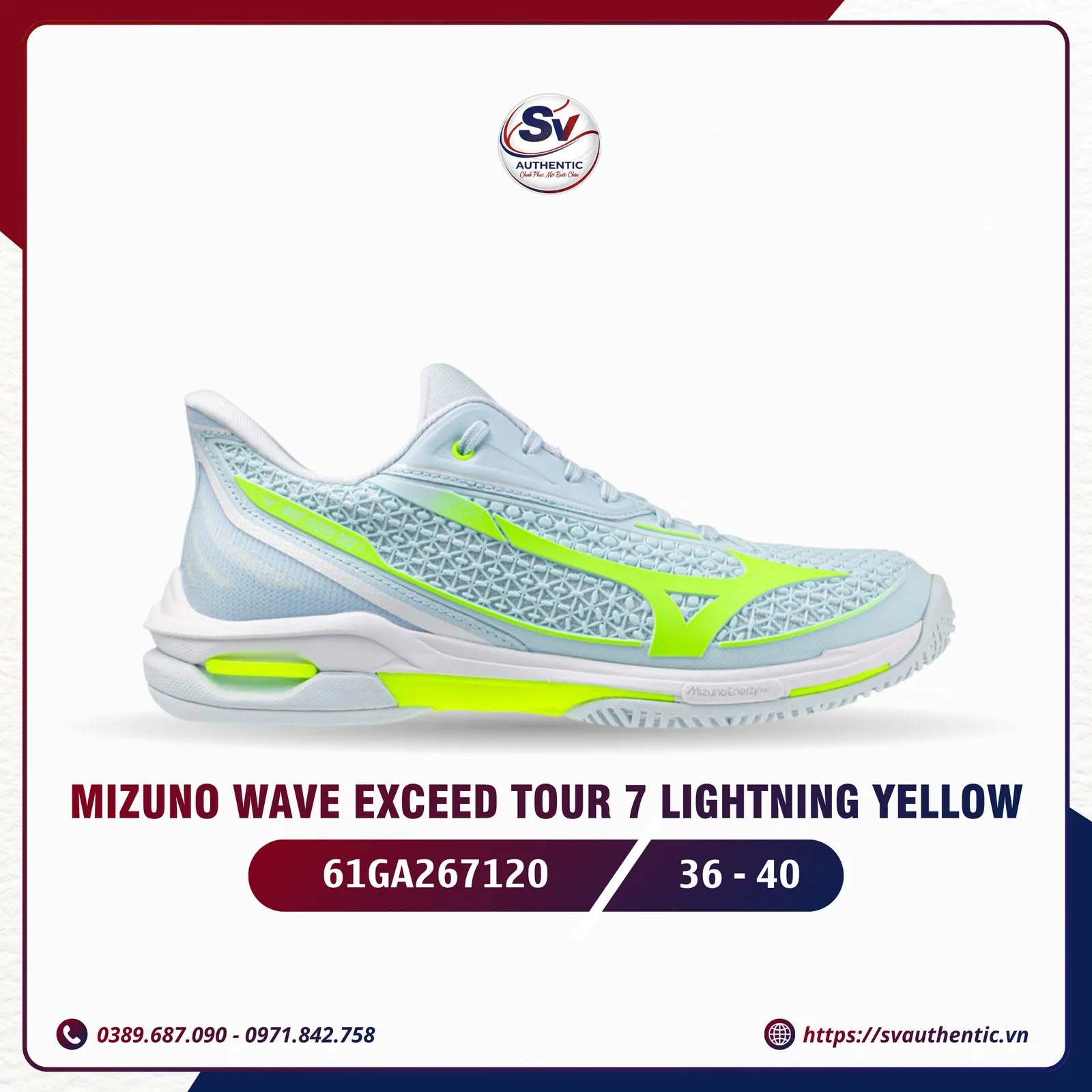 Giày Tennis Pickleball Nữ Mizuno Wave Exceed Tour 7 White / Lightning Yellow (61GA267120)