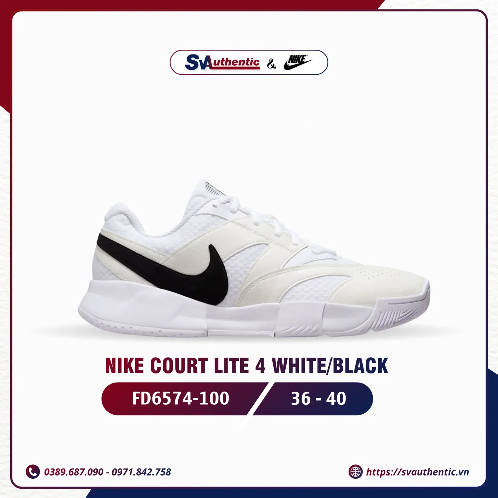 Giày Tennis Pickleball Nữ NIKE Court Lite 4 White / Black (FD6574-100)