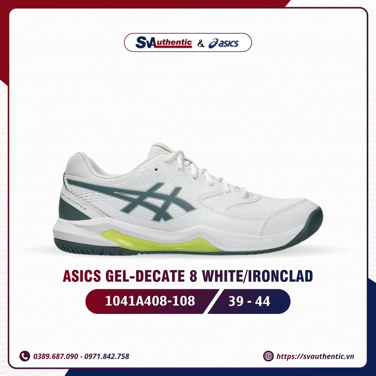 Giày Tennis Pickleball Nam ASICS Gel-Dedicate 8 White / Ironclad (1041A408-108)