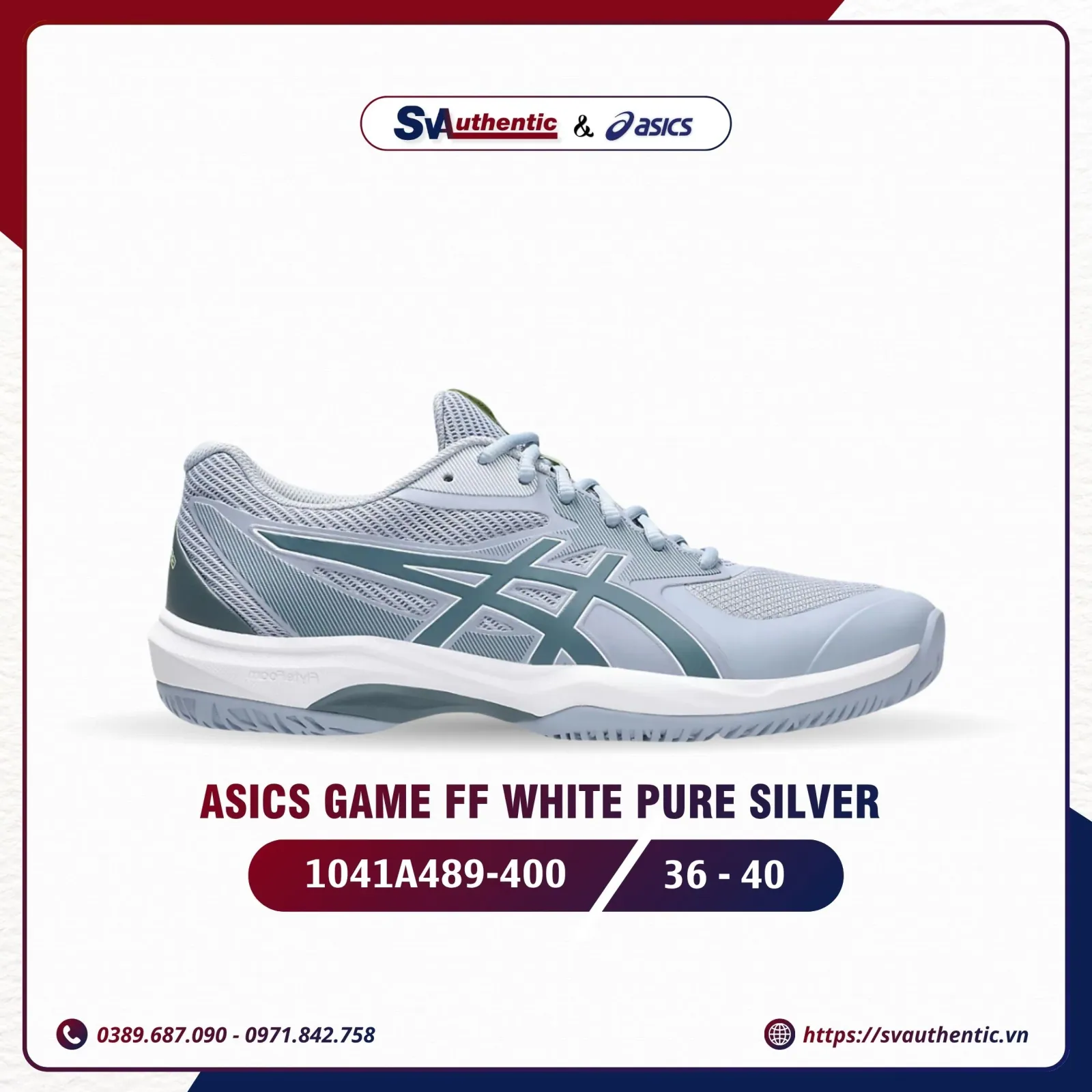 Giày Tennis Pickleball Nữ ASICS Game FF Grey / Blue / Ironclad (1041A489-400)