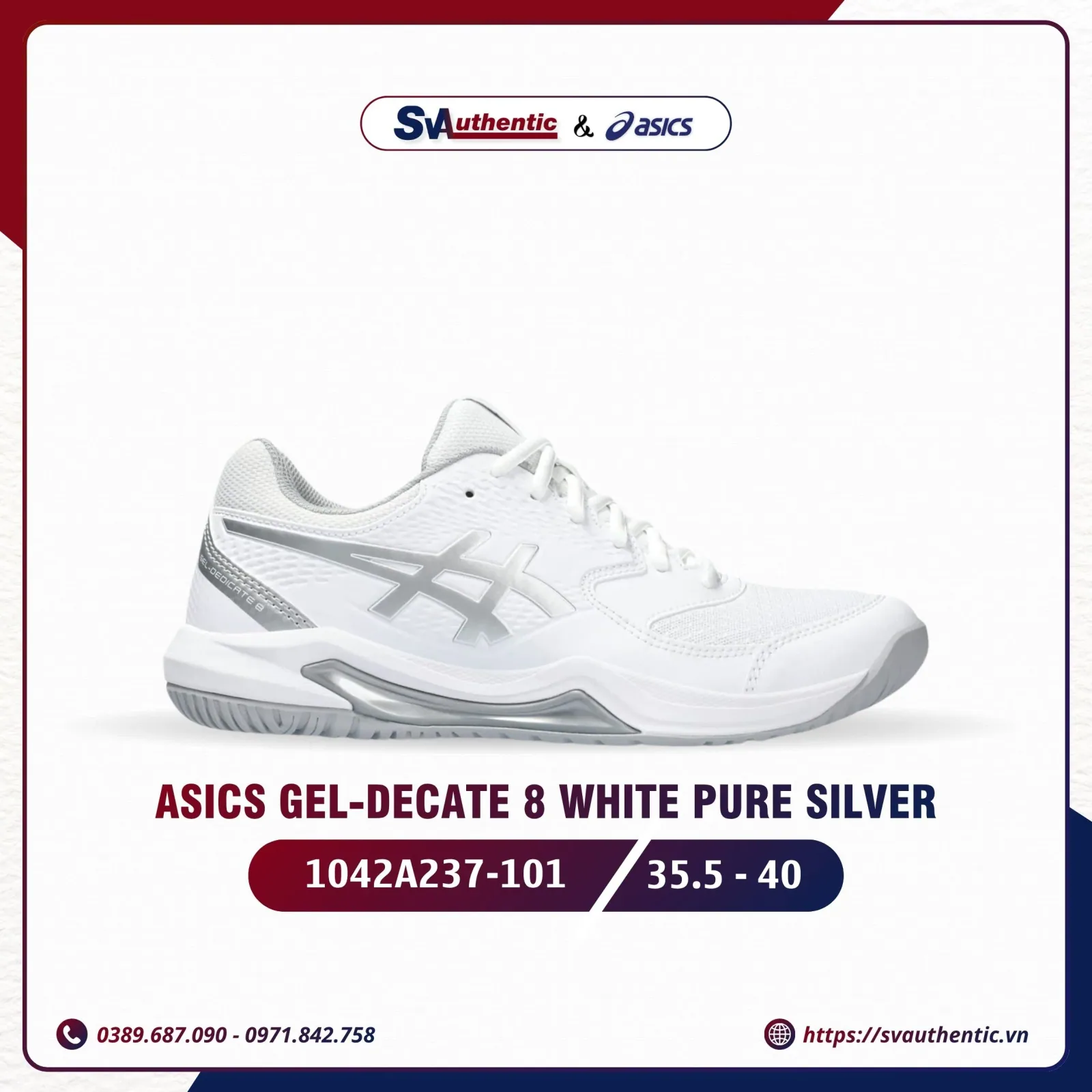 Giày Tennis Pickleball Nữ ASICS Gel-Dedicate 8 White / Pure Silver (1042A237-101)