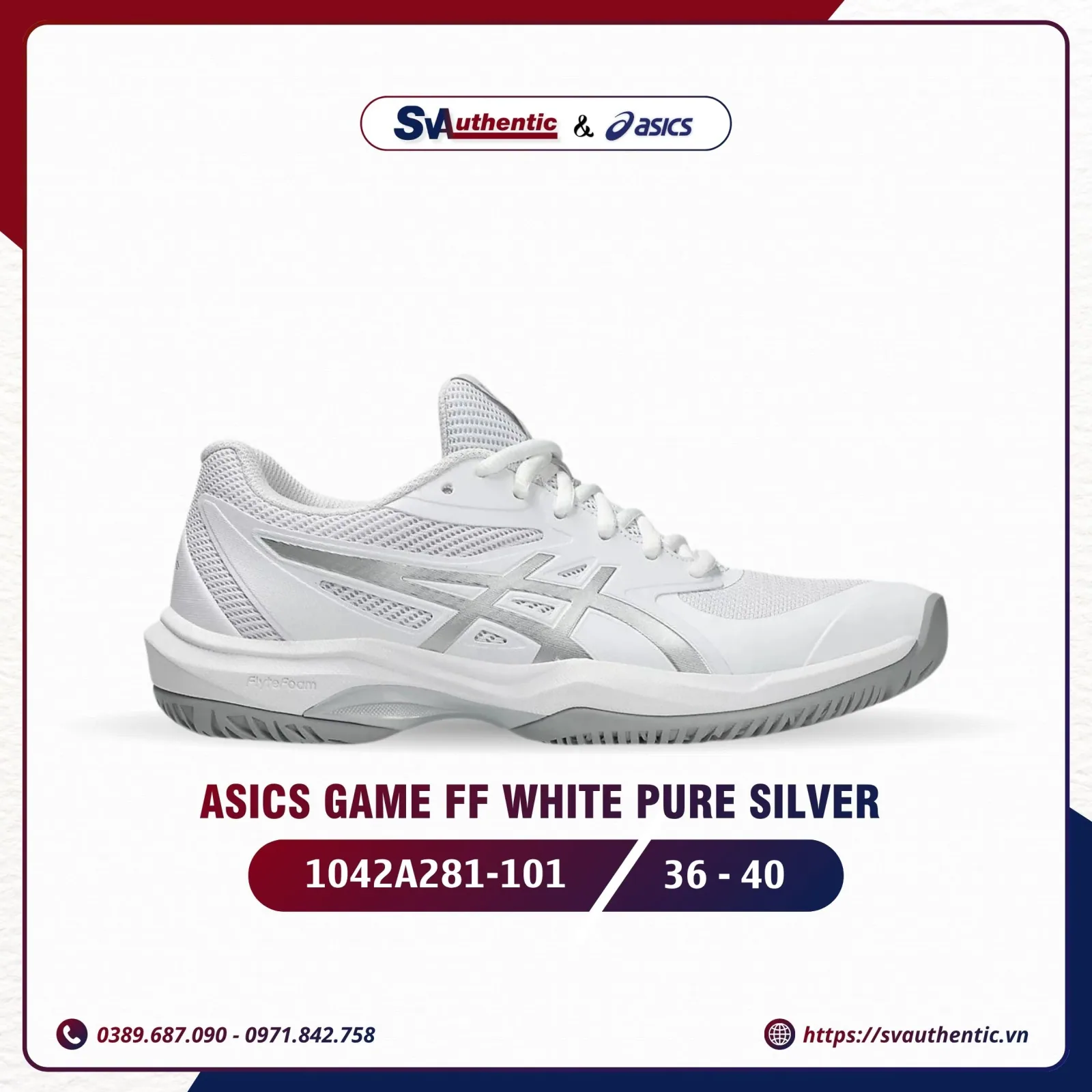 Giày Tennis Pickleball Nữ ASICS Game FF White / Pure Silver (1042A281-101)