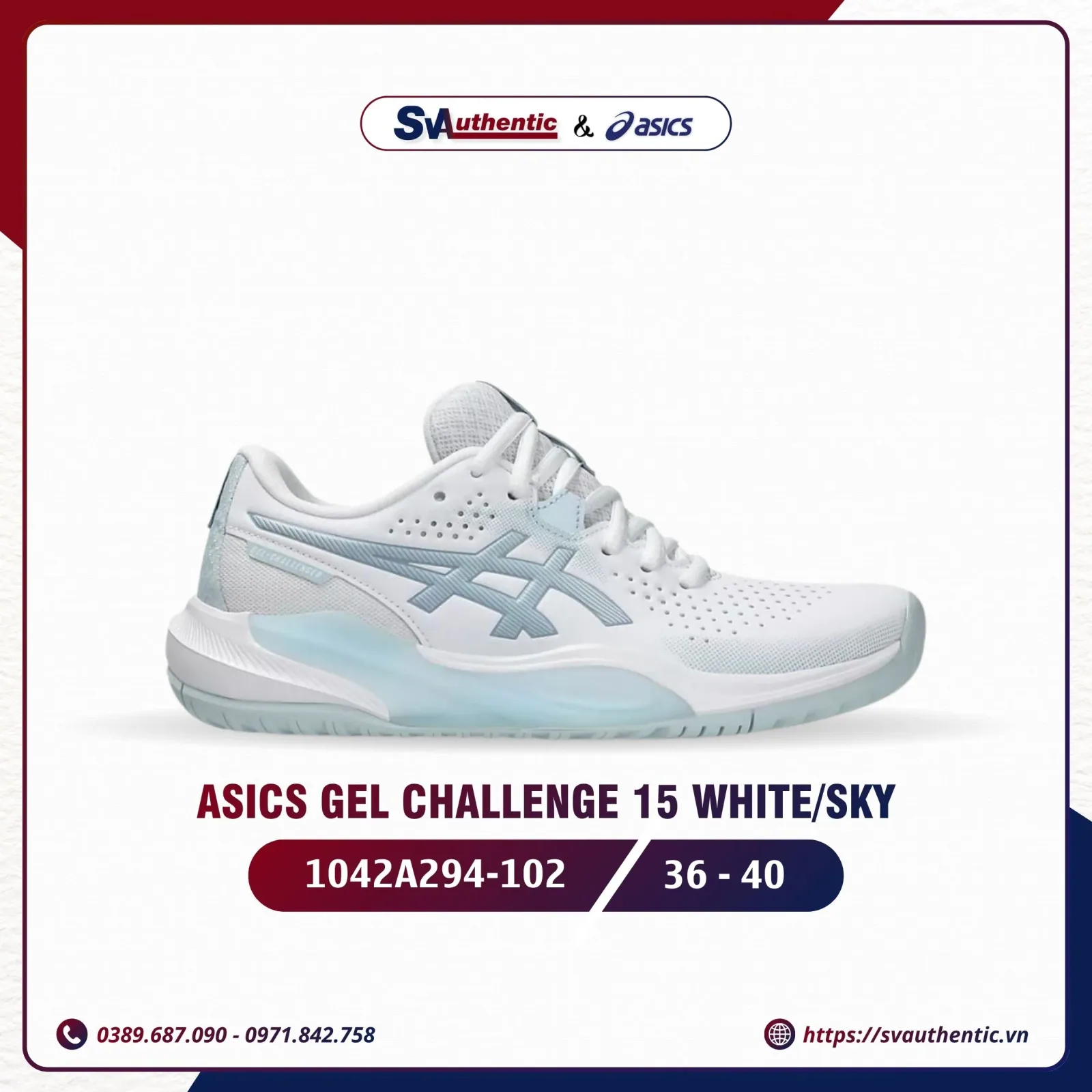Giày Tennis Pickleball Nữ ASICS Gel Challenge 15 White / Sky (1042A294-102)