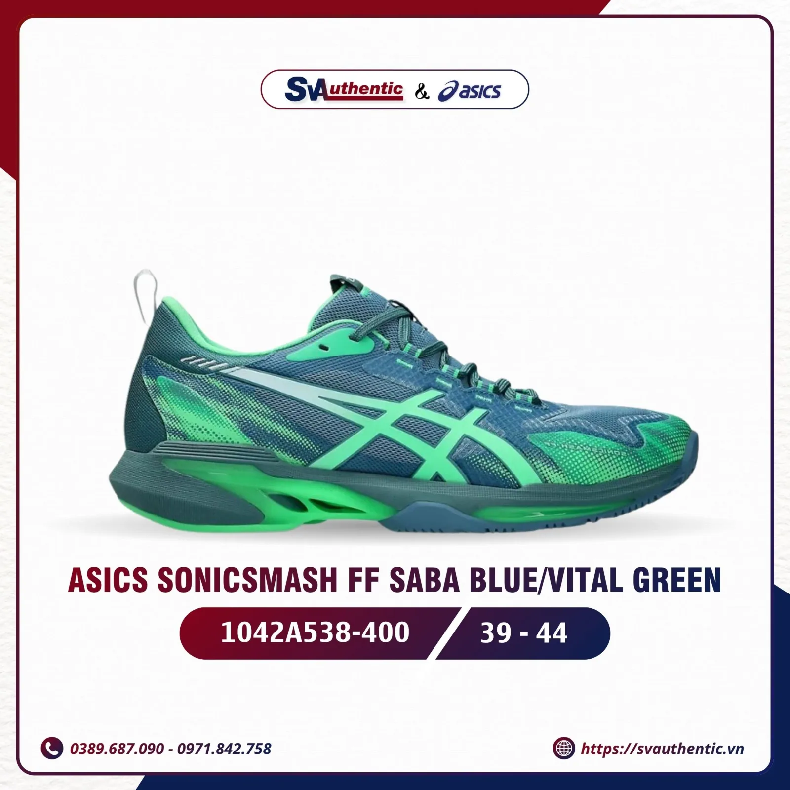 Giày Tennis Pickleball Nam ASICS SonicSmash FF Saba Blue / Vital Green (1042A538-400)